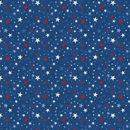 44"- Wilmington Prints  "Founding Glory - Tossed Stars" - Navy - 100% Cotton