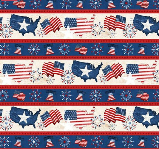 44"- Wilmington Prints  "Founding Glory - Repeating Stripe" - 100% Cotton