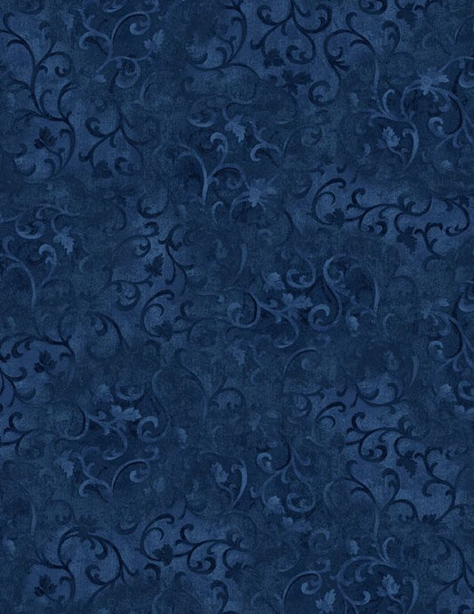 44"-Wilmington Prints - Scroll - True Navy 100% Cotton