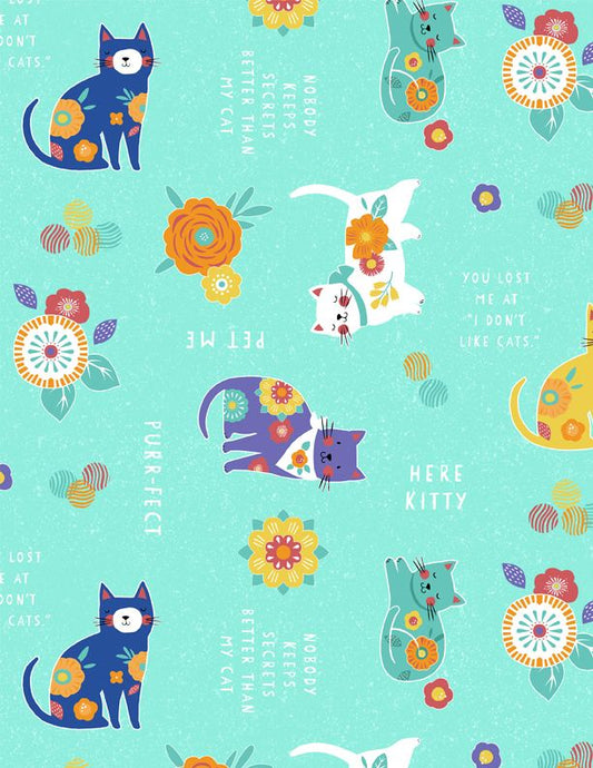 44"- Wilmington Prints - "Fe-Line Frisky" All-Over -100% Cotton