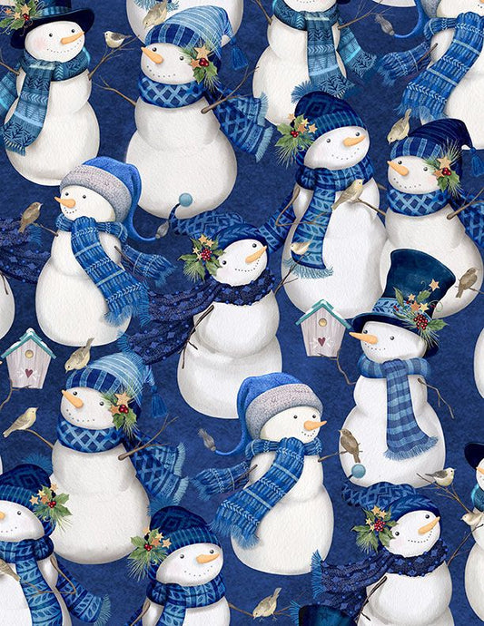 44"  - Wilmington Prints -  "Packed Snowmen - Blue/White" -  100% Cotton
