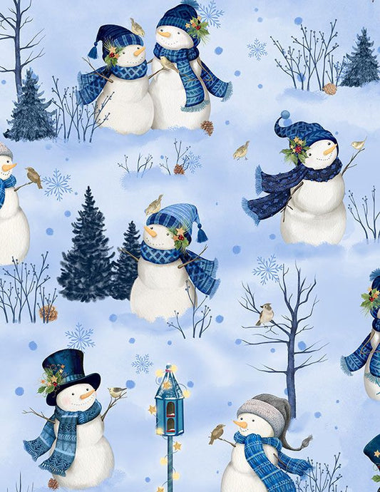 44"  - Wilmington Prints -  "Snowmen - Blue/White" -  100% Cotton