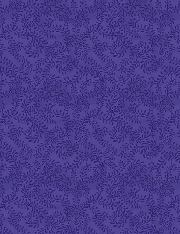 44"  - Wilmington Prints -  "Swirling Leaves - Indigo Purple" -  100% Cotton