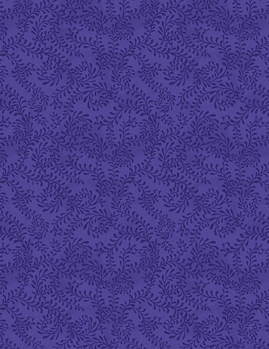 44"  - Wilmington Prints -  "Swirling Leaves - Indigo Purple" -  100% Cotton