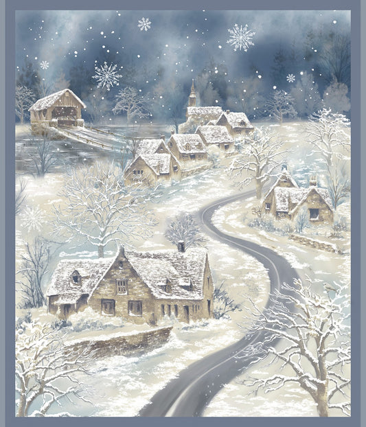 Panel -Windham Fabrics - Winter Whisper - Winter Town - 100% Cotton Quilt Panel 35"x42"