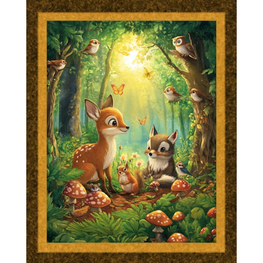 Panel - "Woodsy Buddies"  -  36"x 44"- 100% Cotton