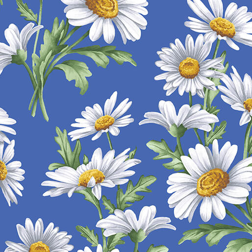 44"- Benartex -  "All About Daisies- Medium Blue"  - 100% Cotton