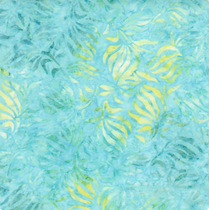 44"  - Timeless Treasures -  Batik  "Large Abstract Thin Leaves - Aqua" -  100% Cotton