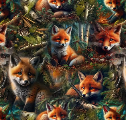 44"  - Blank Quilting - "Babies in the Wild" -Foxes  -  100% Cotton