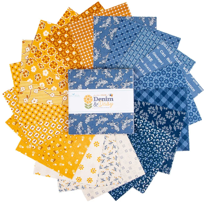 Riley Blake -5" Stacker - "Denim and Daisey" - 5"x 5" -42 pcs