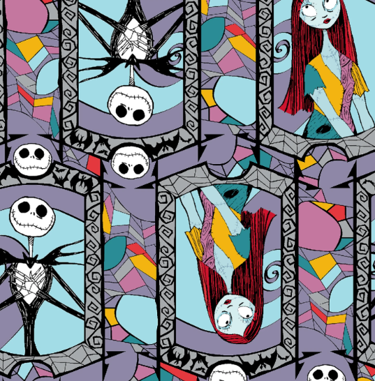 44"  -Nightmare Before Christmas - "Jack and Sally Stained Glass" -100% Cotton