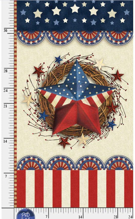 P&B Textiles Panel -Love and Glory Americana Wreath Panel - 25"x43" - 100% Cotton