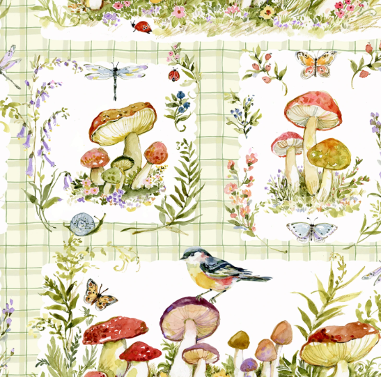 44"- "Mushroom Patch" -  100% Cotton