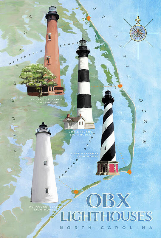 Panel - "NC Lighthouses - OBX" -  36"x44" - 100% Cotton