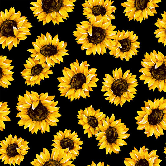44"  - "Sunflower Dance - Black" - 100% Cotton