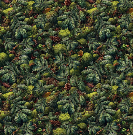 44"  - Blank Quilting - "Babies in the Wild" -Green Pine Needles  -  100% Cotton