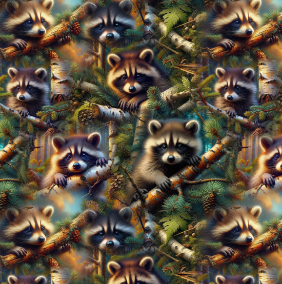 44"  - Blank Quilting - "Babies in the Wild" -Raccoons  -  100% Cotton