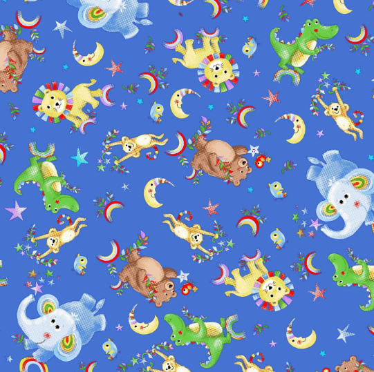 44"  - Flannel - Rainbow Animals- 100% Cotton