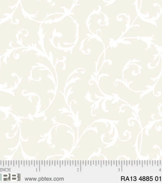 44"  -  "P&B Textiles - Ramblings - White on White -  100% Cotton