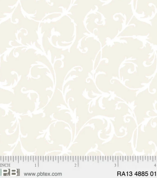 44"  -  "P&B Textiles - Ramblings - White on White -  100% Cotton