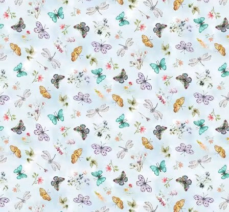 44" - Henry Glass - "Sky Blue Butterflies"  - 100% Cotton
