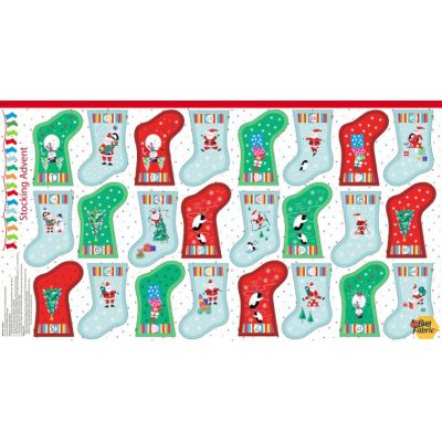 Panel -"Jolly Santa Advent Stocking"  -  24"x 44"- 100% Cotton