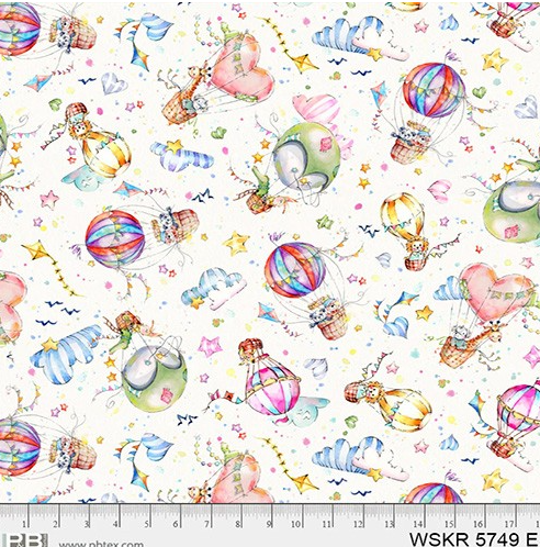 44"  -  "P&B Textiles - Whiskerville Hot Air Balloons -  100% Cotton