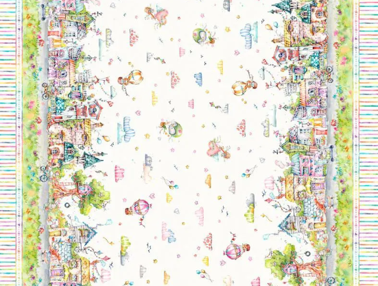 44"  -  "P&B Textiles - Whiskerville Street Scene -  Double Border - 100% Cotton