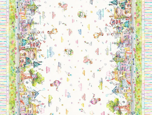 44"  -  "P&B Textiles - Whiskerville Street Scene -  Double Border - 100% Cotton
