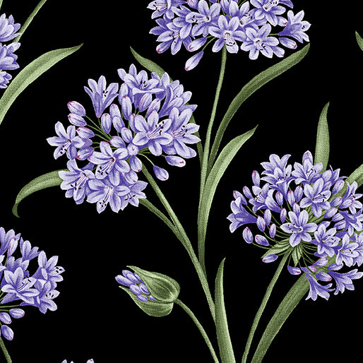 44"- Benartex -  "Whispering Lillies - Black" - 100% Cotton